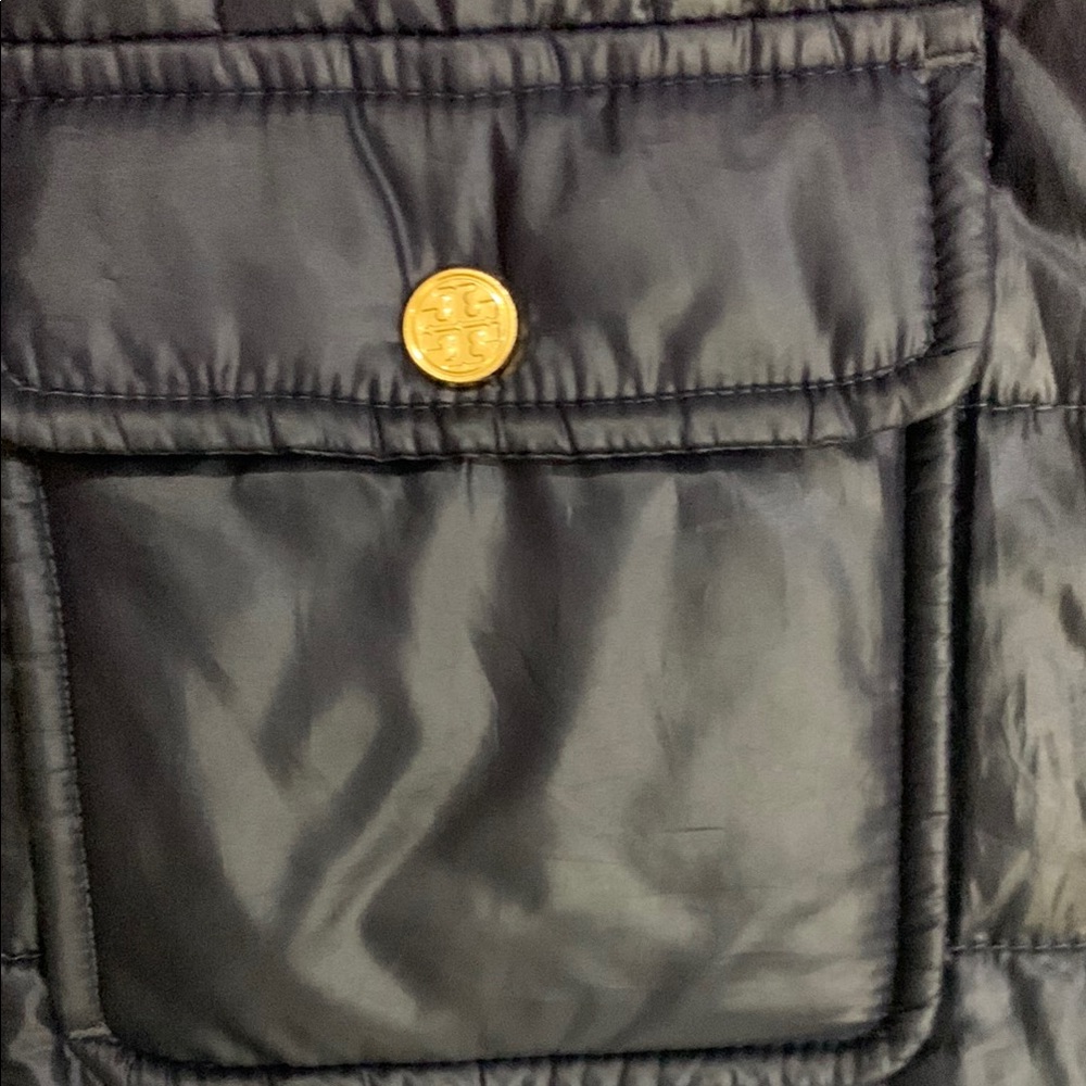 Tory Burch Dark Blue Quilted Vest with Gold Accents - Picture 5 of 10